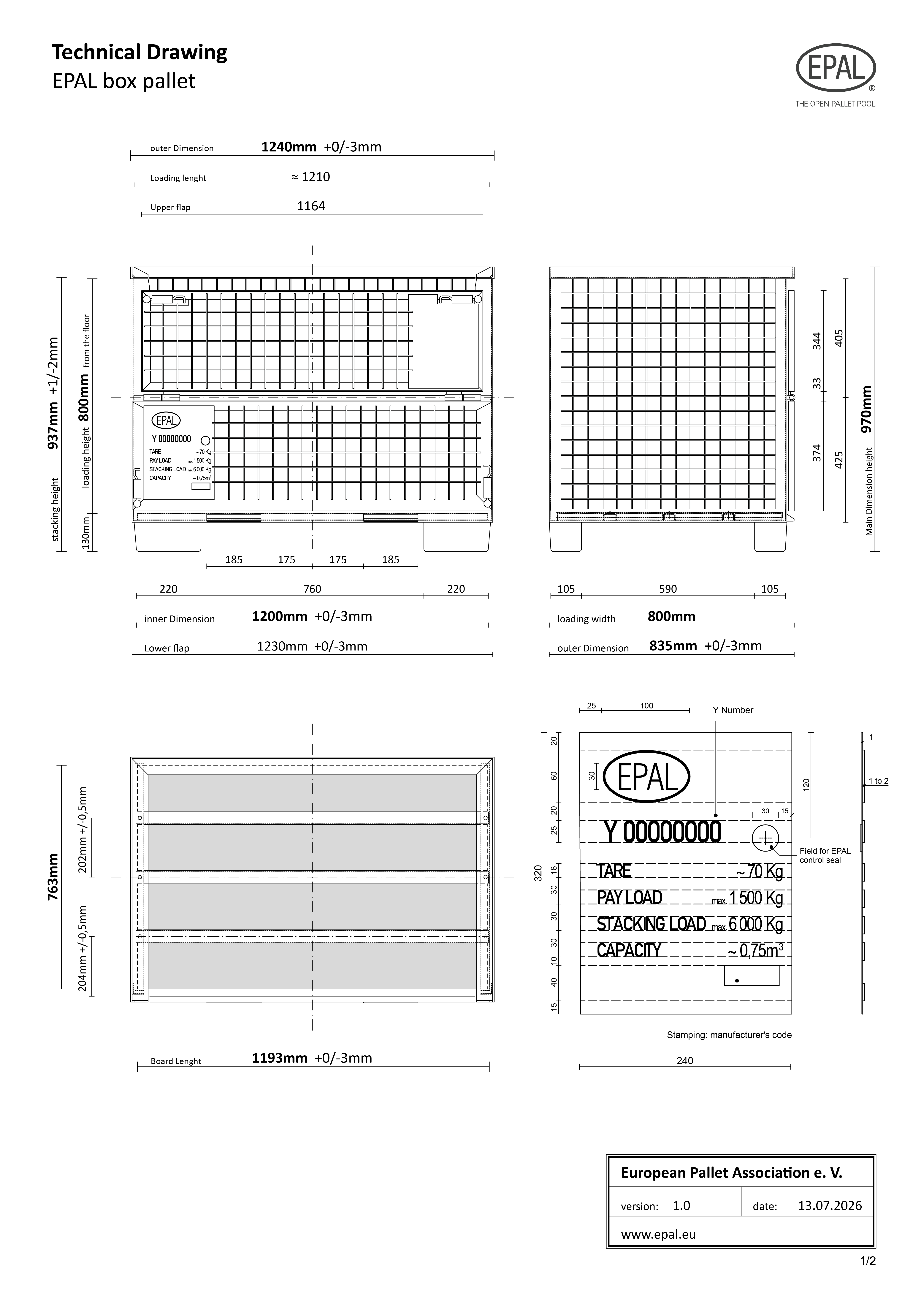 EPAL Box Pallet technical drawing