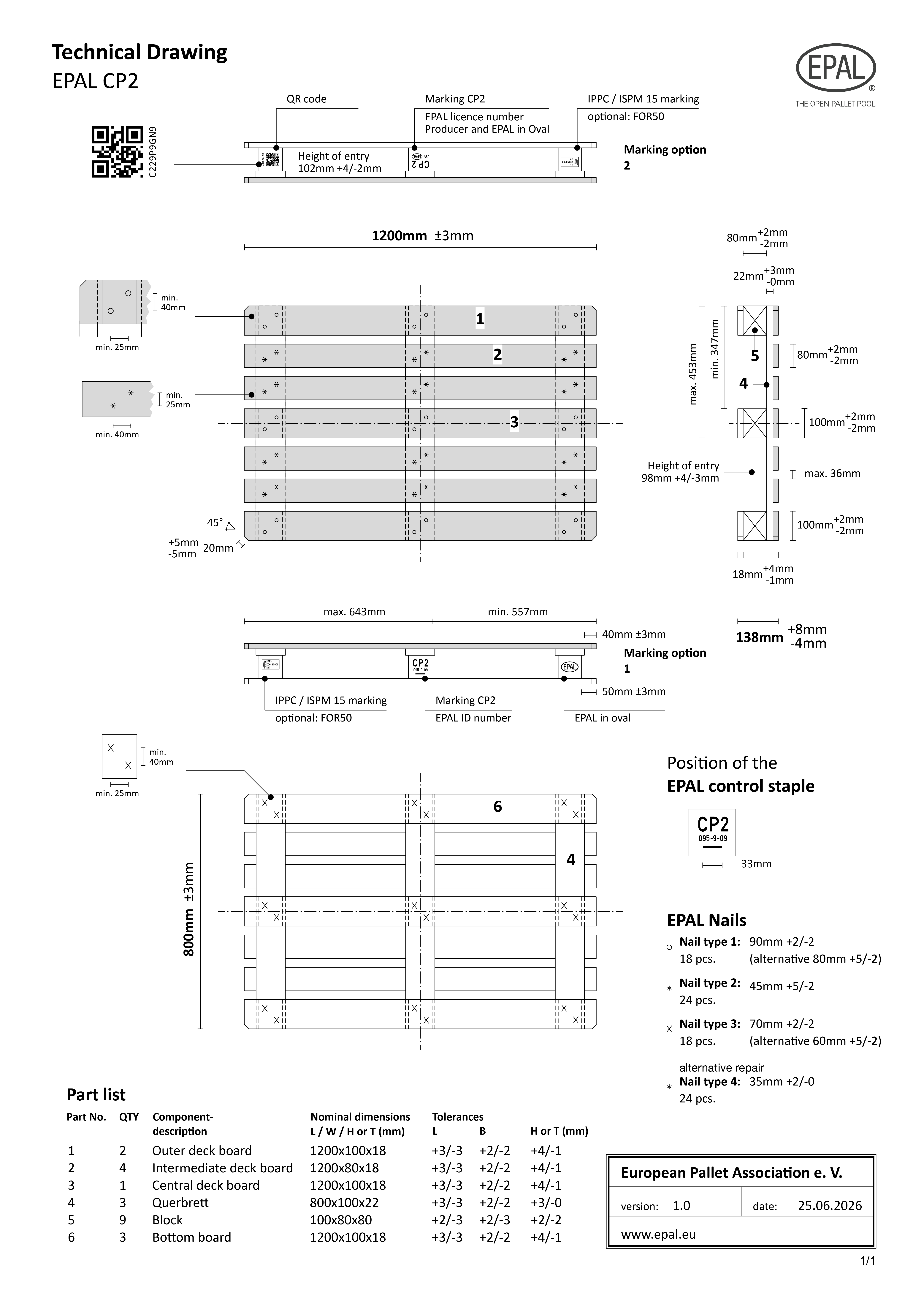 EPAL CP2 Pallet technical drawing
