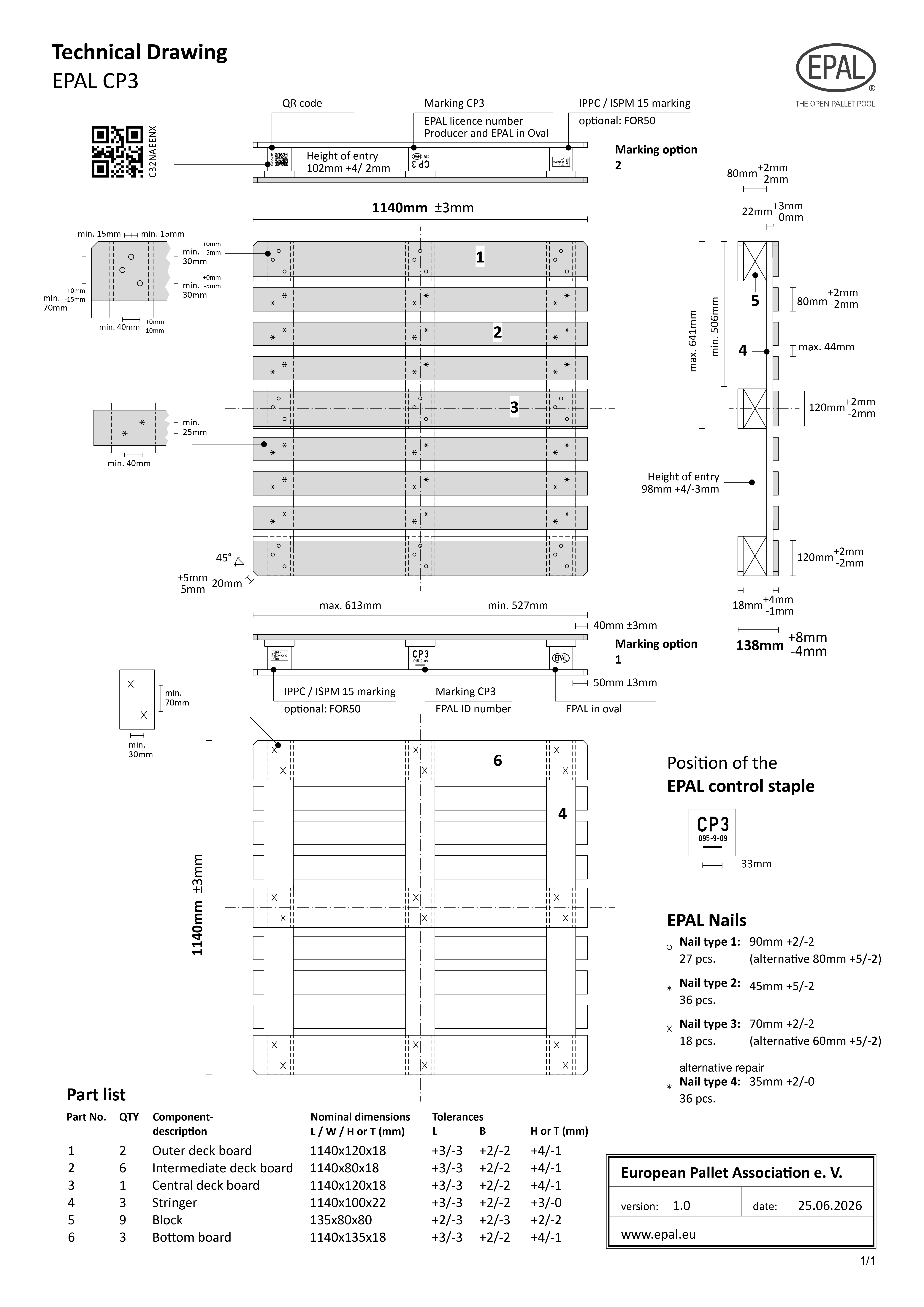 EPAL CP3 Pallet technical drawing