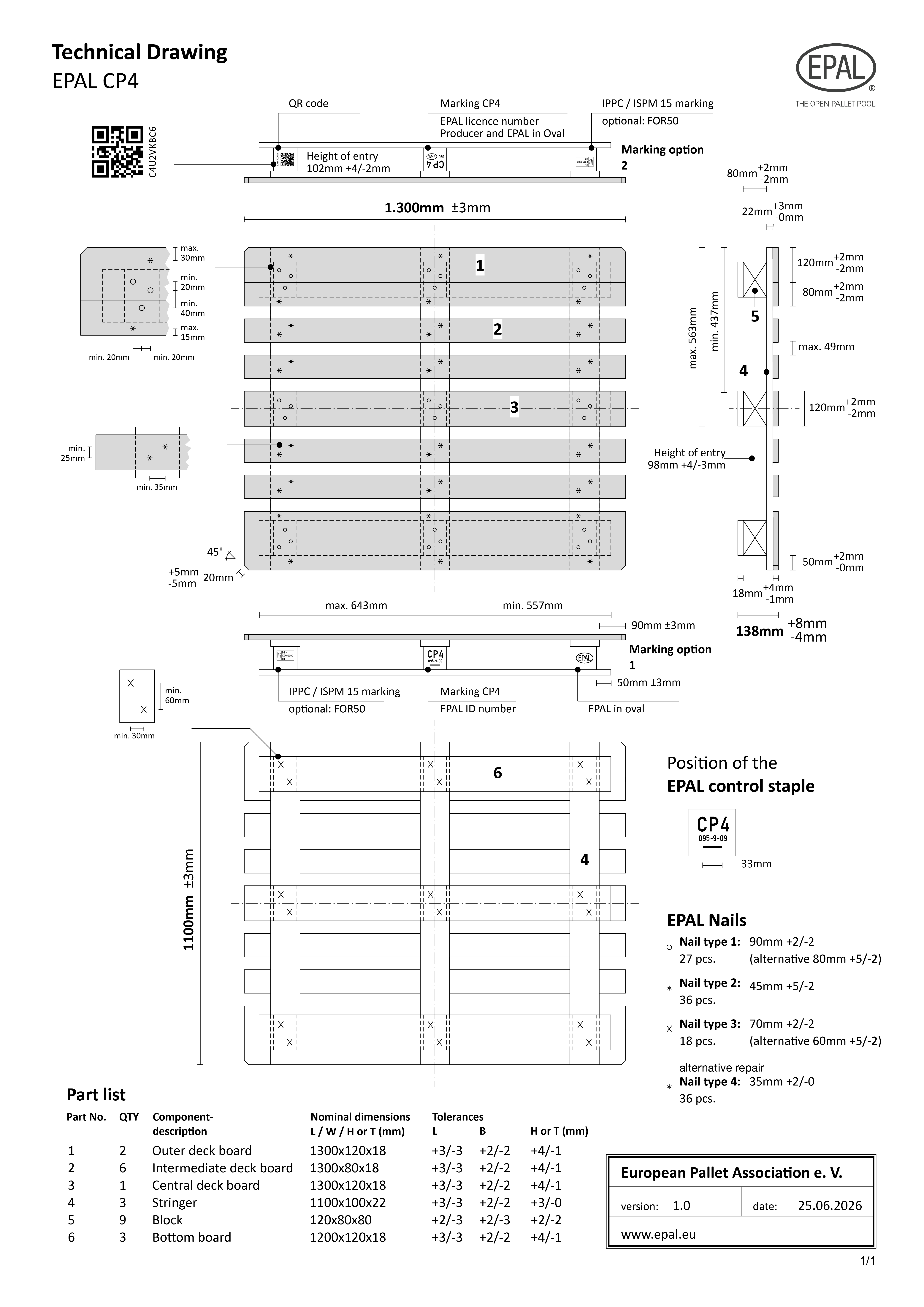 EPAL CP4 Pallet technical drawing