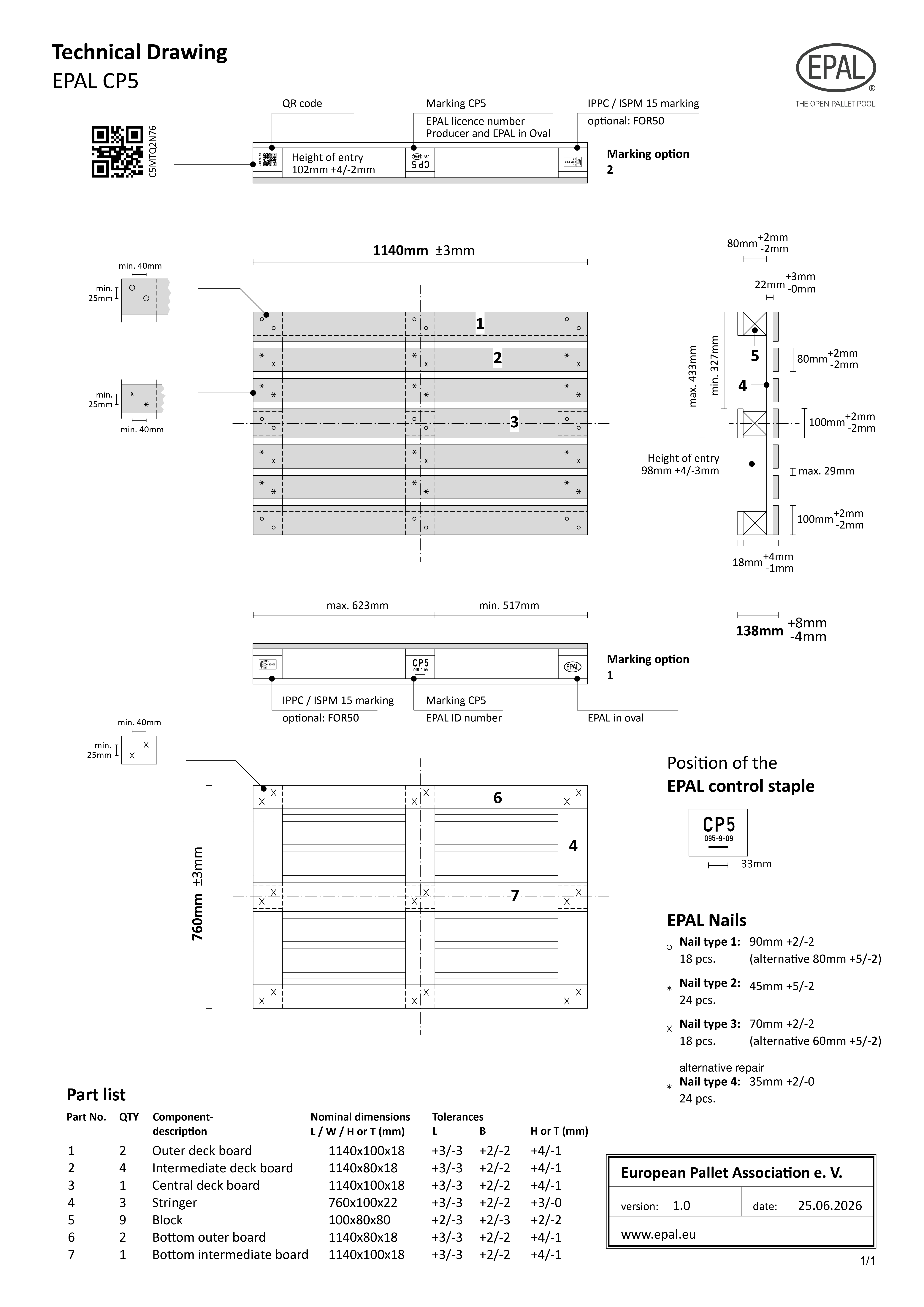 EPAL CP5 Pallet technical drawing