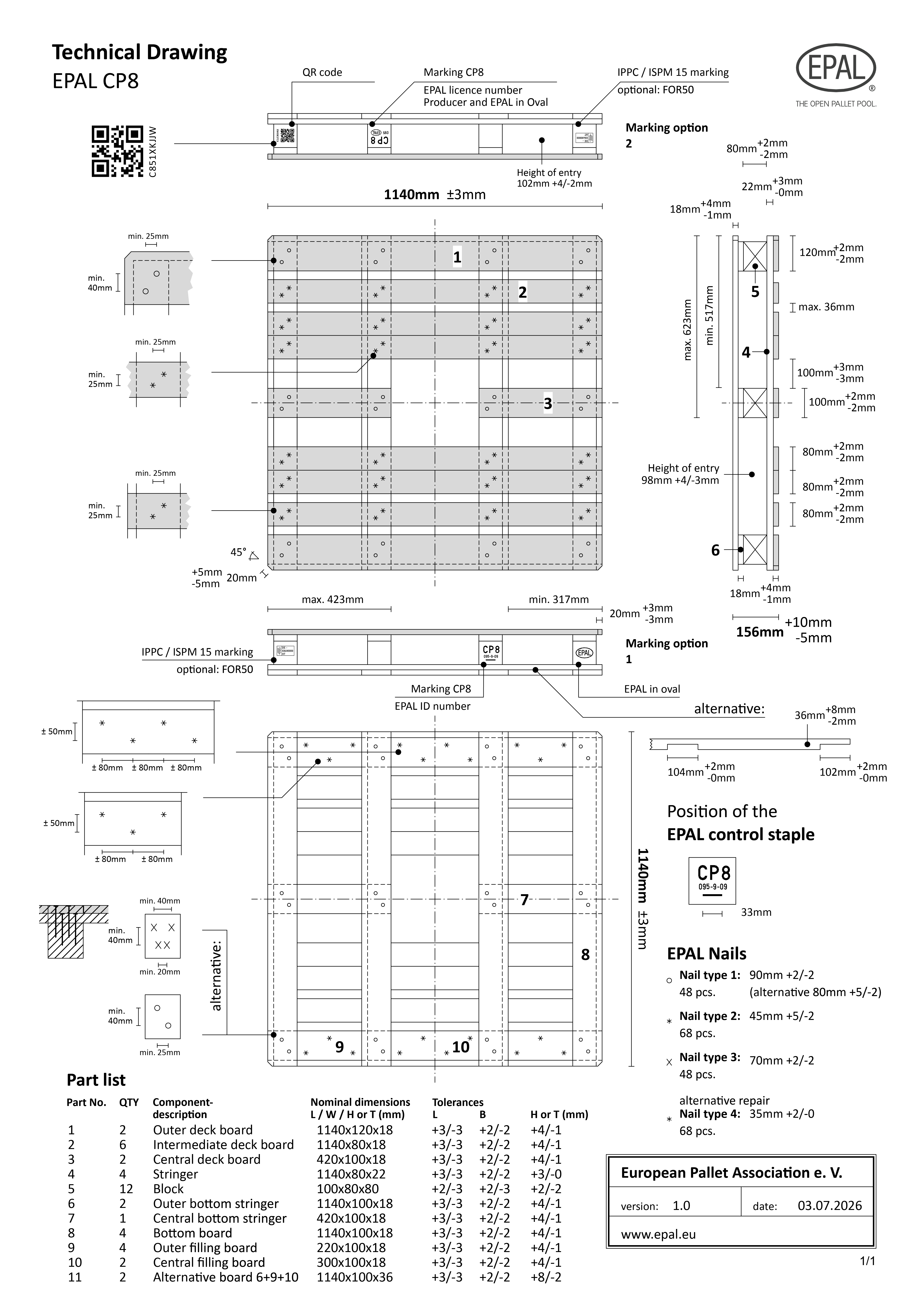 EPAL CP8 Pallet technical drawing