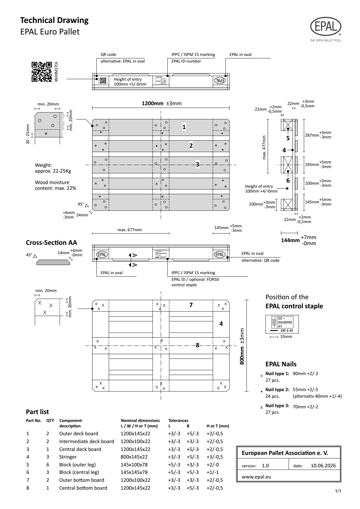 EPAL Euro Pallet technical drawing